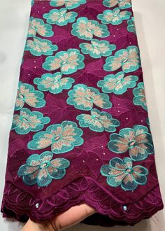 Bloem Afrikaanse 100% Katoen Kant Stof Voile Kant In Zwitserland Met Stenen Voor Vrouwen Dress Party (5Yards/Pc) YLL3723 AS PIC1