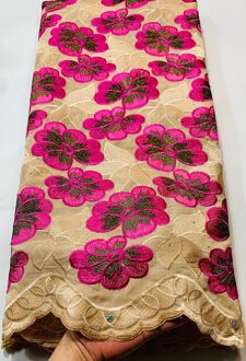 Bloem Afrikaanse 100% Katoen Kant Stof Voile Kant In Zwitserland Met Stenen Voor Vrouwen Dress Party (5Yards/Pc) YLL3723 AS PIC4