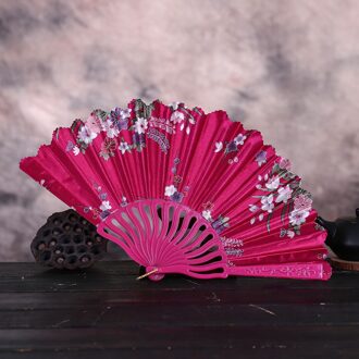 Bloem Fans @ Vintage Kant Chinese Stijl Dance Wedding Hand Fans Party Dress Accessoires Vouwen Zomer Held Bloemen Fan Abanico heet roze