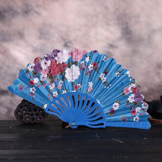 Bloem Fans @ Vintage Kant Chinese Stijl Dance Wedding Hand Fans Party Dress Accessoires Vouwen Zomer Held Bloemen Fan Abanico lucht blauw