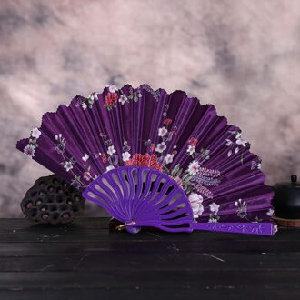Bloem Fans @ Vintage Kant Chinese Stijl Dance Wedding Hand Fans Party Dress Accessoires Vouwen Zomer Held Bloemen Fan Abanico Paars