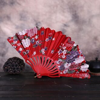 Bloem Fans @ Vintage Kant Chinese Stijl Dance Wedding Hand Fans Party Dress Accessoires Vouwen Zomer Held Bloemen Fan Abanico Rood