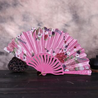 Bloem Fans @ Vintage Kant Chinese Stijl Dance Wedding Hand Fans Party Dress Accessoires Vouwen Zomer Held Bloemen Fan Abanico Roze