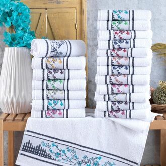 Bloem Geborduurde 12 Stuks 30X50 Cm Hand En Gezicht Handdoek Set Vrouwen Badkamer Super Absorberende Sneldrogende Dikkere Microfiber badhanddoek Haar Droog Cap Salon Handdoek Snelle Drogen Haar Handdoek