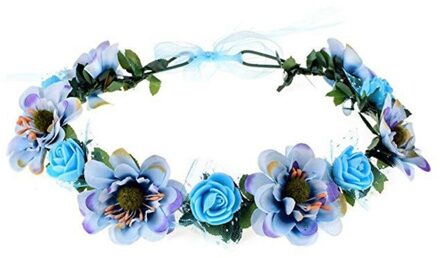 Bloem Hoofdband Rose Handgemaakte Bloemen Bloemen Garland Hair Band Crown Tiara Decoratie Verstelbare Vrouwen Meisjes Hoofdtooi Bruiloft blauw