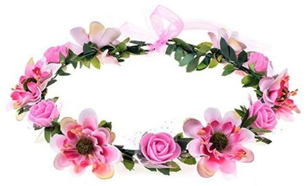 Bloem Hoofdband Rose Handgemaakte Bloemen Bloemen Garland Hair Band Crown Tiara Decoratie Verstelbare Vrouwen Meisjes Hoofdtooi Bruiloft roze