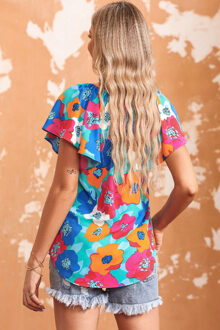 Bloem Motief Sjerp Top Groenblauw