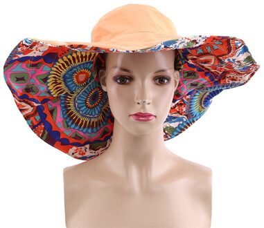 Bloem Opvouwbare Rand Zonnehoed Zomer Hoeden Voor Vrouwen Uv Bescherming oranje
