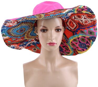 Bloem Opvouwbare Rand Zonnehoed Zomer Hoeden Voor Vrouwen Uv Bescherming roos rood