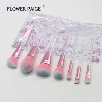 Bloem Paige 7Pcs Makeup Brush Set Phantom Kleur Schoonheid Hulpmiddel Make-Up Borstel Set Rainbow Crystal Grote Waaiervormige make-Up Borstel 7stk en zak