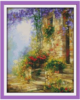 Bloem Path Patronen Geteld Kruissteek 11CT 14CT Kruissteek Set Landschap Kruissteek Kit Borduurwerk Handwerken 14CT afbeelding printed