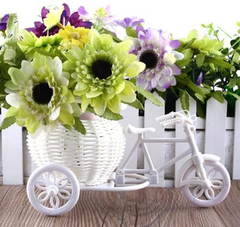 Bloem Plastic Wit Driewieler Fiets Bloem Mand Container Voor Bloem Plant Thuis Weddding Decoraties Vaas 23*12.5*9 cm