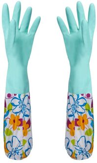 Bloem Rubber Fluwelen Lange Handschoenen Huishoudelijke Handschoenen Antislip Huishouden Schotel Wassen Schoonmaken Handschoenen groen