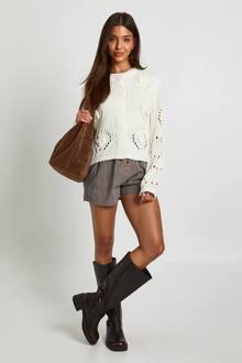 Bloemapplicatie Detail Getailleerde Gebreide Cardigan, Ecru - L