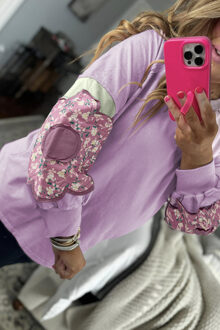 Bloemapplicatie Pullover Sweatshirt - maat 4XL Paars