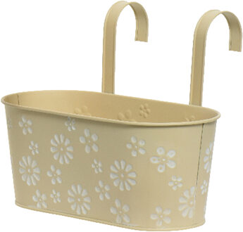 Bloembak ophangbaar - zink - 32 x 16 cm - creme - bloemen relief - Plantenpotten Crème