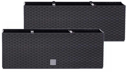 Bloembak/plantenbak met irrigatiesysteem - Set van 2x stuks - Rato - antraciet - 80 x 33 x 32 cm