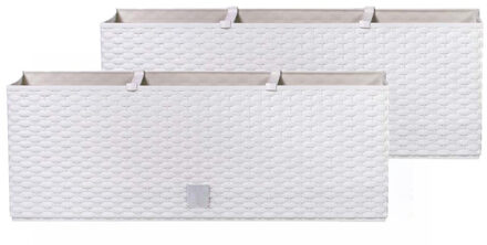Bloembak/plantenbak met irrigatiesysteem - Set van 3x stuks - Rato - wit - 51 x 19 x 18 cm