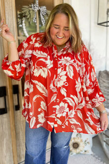 Bloemdruk 34 Mouw Blouse Oranje