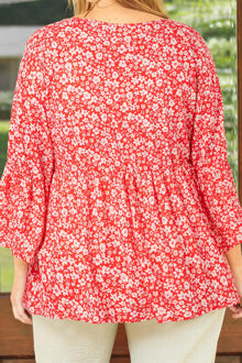 Bloemdruk 34 Mouw Blouse Rood