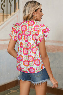Bloemdruk Blouse met Flatterende Mouwen Wit