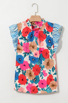 Bloemdruk Blouse met Rufflesleef Wit