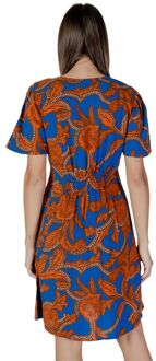 Bloemdruk Jurk Korte Mouwen A-lijn Hemelsblauw