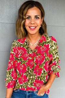 Bloemdruk Langemouw T-shirt - maat S Klaproos