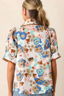 Bloemdruk Poplin Shirt - maat S Wit