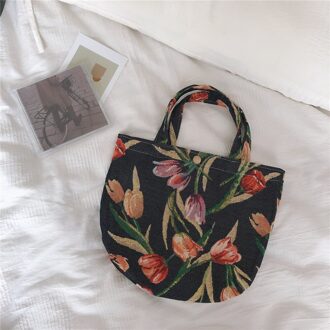 Bloemen Draagbare Lunch Tas Jacquard Stof Vrouwen Kinderen Lunch Zakken Voedsel Picknick Opslag Kleine Handtas Praktische Mama Handtas 1