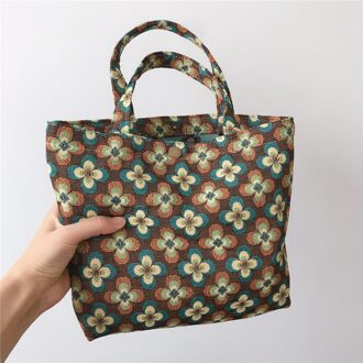 Bloemen Draagbare Lunch Tas Jacquard Stof Vrouwen Kinderen Lunch Zakken Voedsel Picknick Opslag Kleine Handtas Praktische Mama Handtas 2