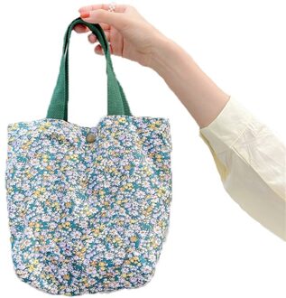 Bloemen Draagbare Lunch Tas Katoen Stof Picknick Voedsel Zakken Meisjes Lunch Pouch Casual Dames Mini Handtas Duurzaam Winkelen Handtas 5