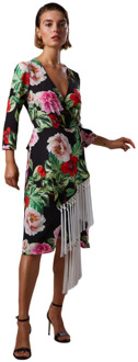 Bloemen franje asymmetrische midi-jurk Moskada , Multicolor , Dames - 2XL