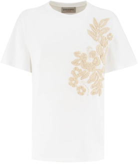 Bloemen Geborduurd Katoenen T-Shirt Ermanno Scervino , White , Dames - M,2Xs