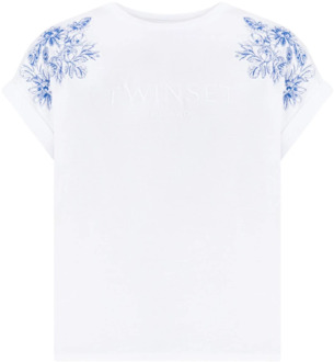 Bloemen Geborduurde Katoenen T-shirts en Polos Twinset , White , Dames - L,M