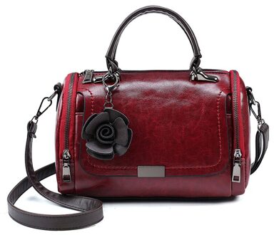 Bloemen Hanger Vrouwen Handtas Boston Tassen Voor Vrouwen Pu Lederen Schoudertassen Dames Crossbody Tas wijn rood
