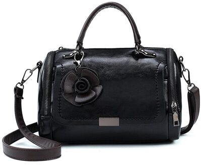 Bloemen Hanger Vrouwen Handtas Boston Tassen Voor Vrouwen Pu Lederen Schoudertassen Dames Crossbody Tas zwart