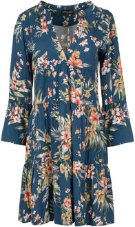 Bloemen jurk met geplooide naden Indigoblauw