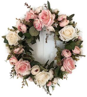Bloemen Kunstmatige Rose Krans Deur Opknoping Muur Raamdecoratie Krans Festival Wedding Decor (40 cm) roze