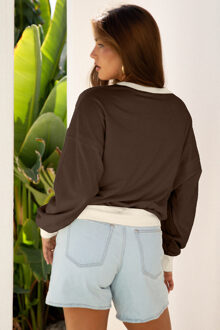 Bloemen Lange Mouw Sweatshirt - maat XL Donker Bruin