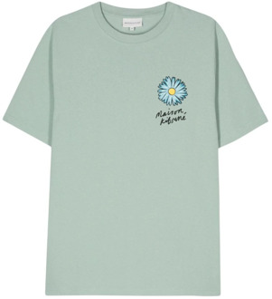 Bloemen Logo Print Crew Neck T-shirt Maison Kitsuné , Blue , Heren