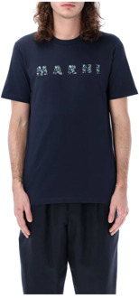 Bloemen Logo T-shirt Marni , Blue , Heren - Xl,L,M,S,Xs,2Xs