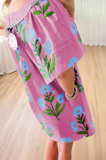 Bloemen Mini Jurk Korte Mouwen Lichtroze