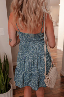 Bloemen Mini Jurk Met Strikdetail Gelaagd Blauw