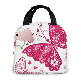 Bloemen Patroon Met Vlinders (1) lunch Tas Draagbare Geïsoleerde Thermische Cooler Bento Lunchbox Tote Picknick Opbergtas Pouch