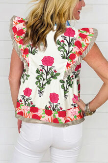 Bloemen Rimpel Mouwloos Topje Wit