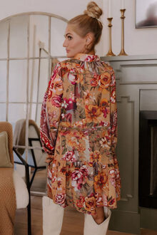 Bloemen Rimpelzoom Jurk Bruin