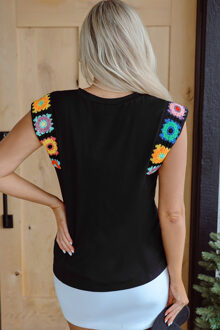 Bloemen Schouderdetail Top Zwart