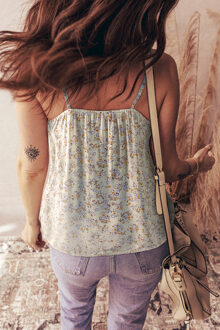 Bloemen Top met Verstelbare Schouderbanden Relaxed Fit - maat L Ivoor