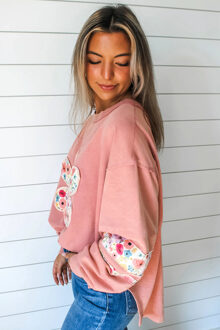 Bloemenapplicatie Sweatshirt - maat 2XL Roségoud